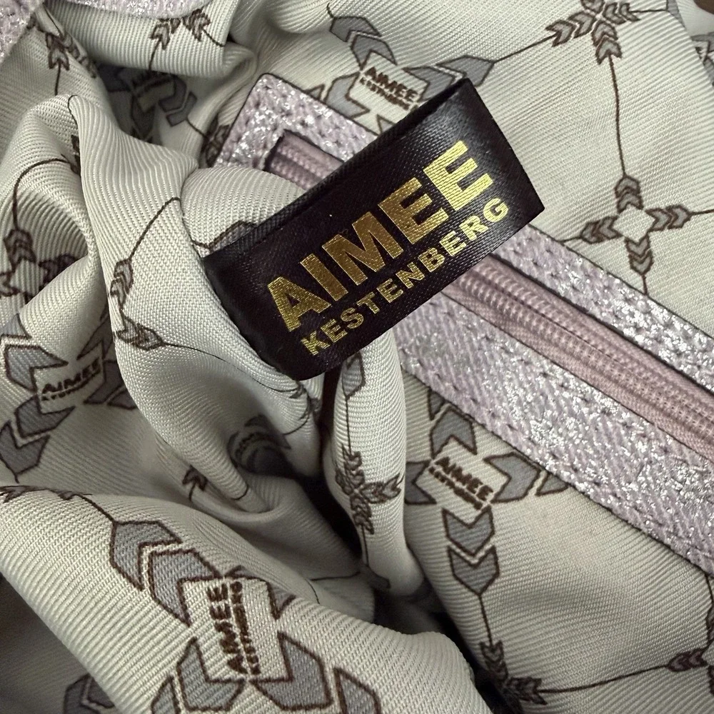 Aimee Kestenberg Bali Hobo Bag Purse Double Entry Lamb Leather Lavender Denim